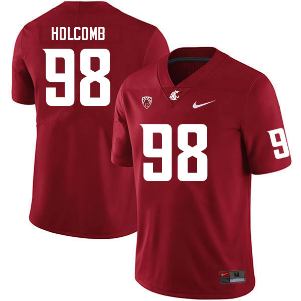 Men #98 Luke Holcomb Washington State Cougars College Football Jerseys Sale-Crimson - Click Image to Close